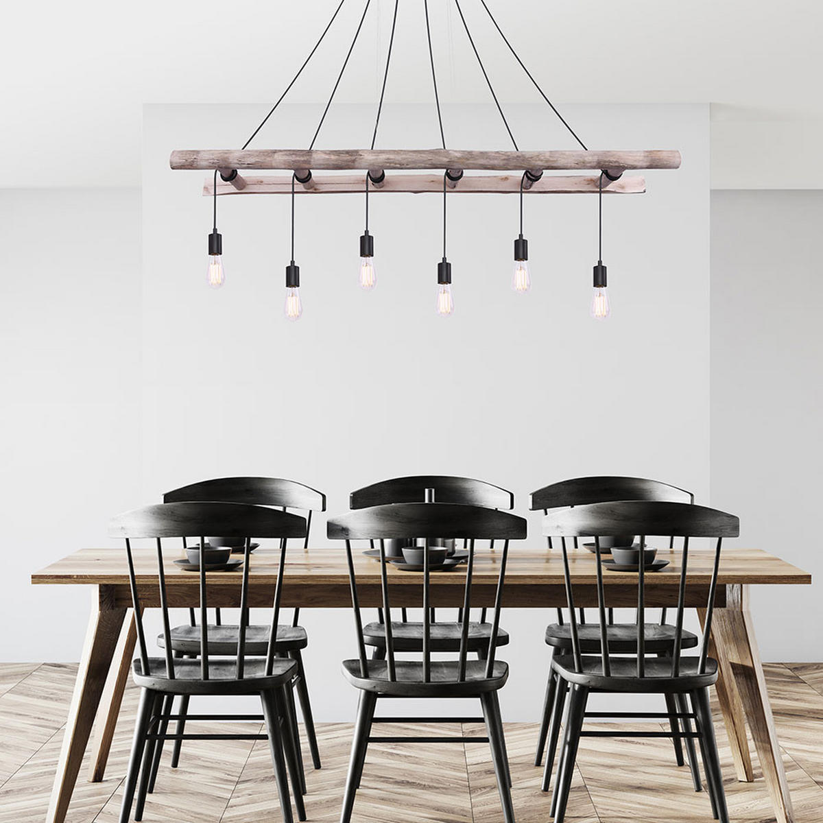 HÄNGELEUCHTE IRMGARD Schwarz Natur - Schwarz, Holz (160/30/192cm) - Globo Lighting