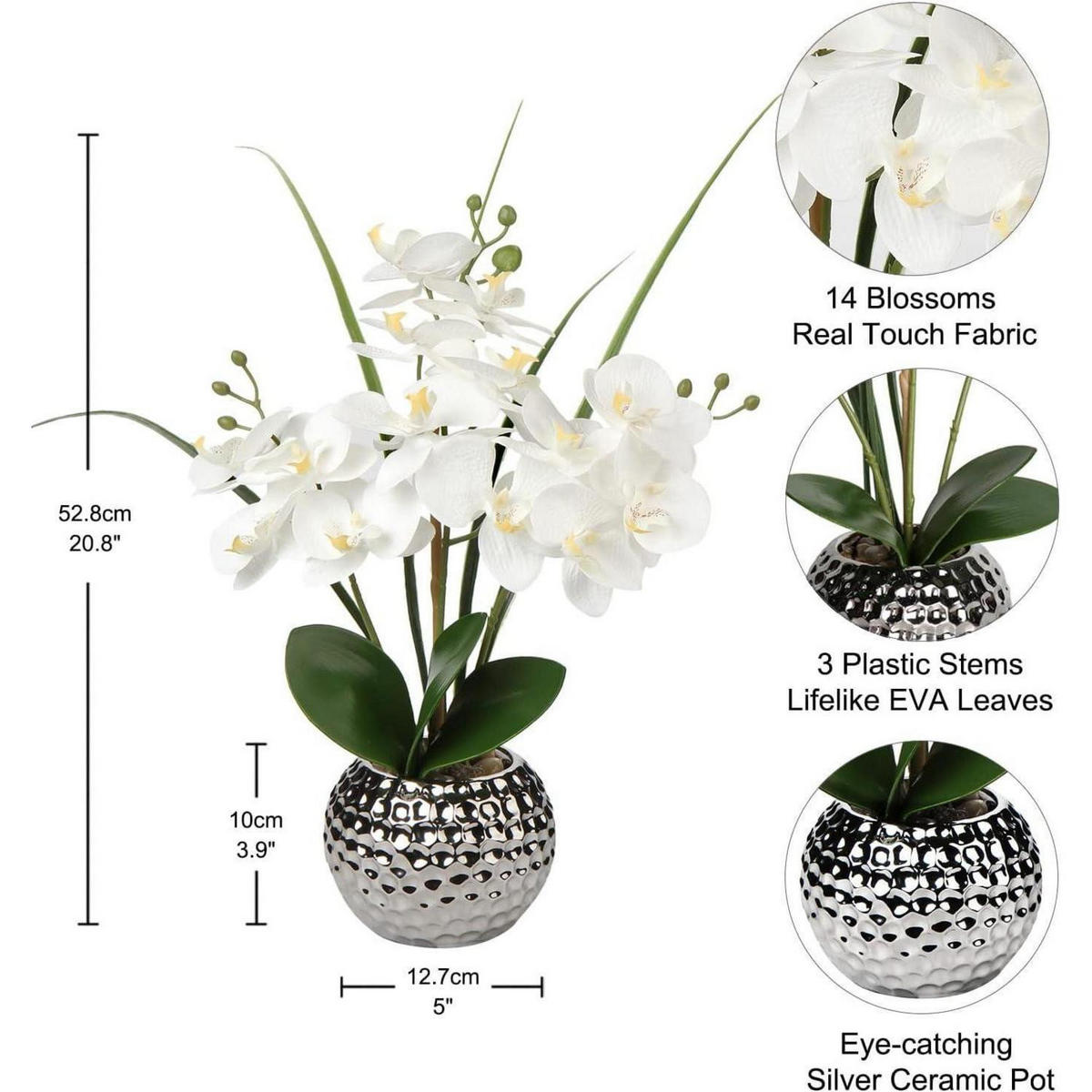 KUNSTBLUME Orchidee Phalaenopsis Weiß 49 cm - Weiß, Keramik (40cm)