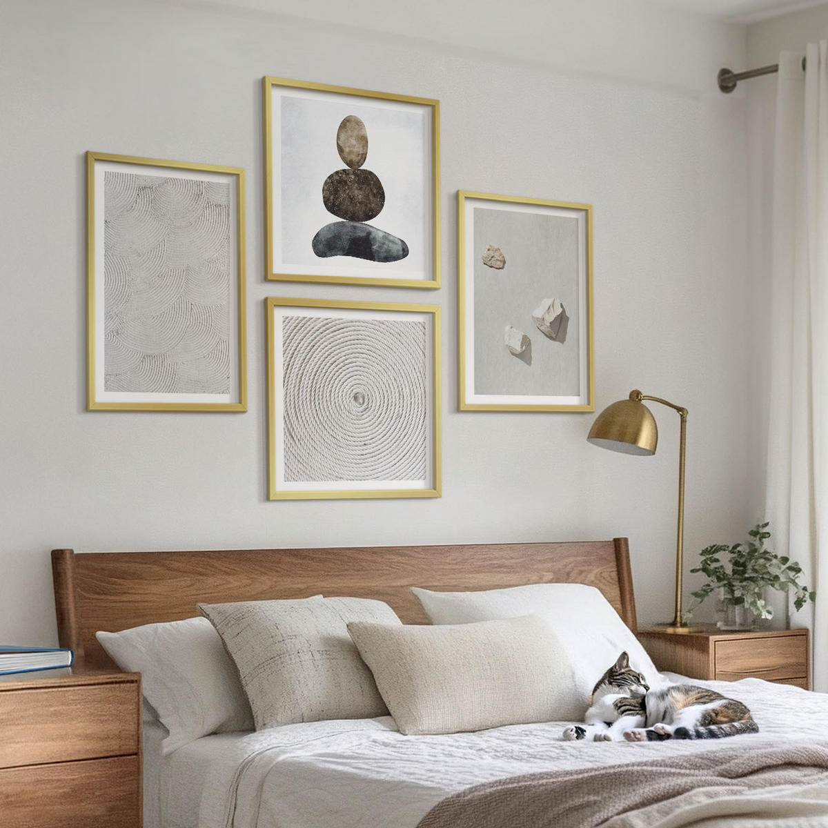 BILDER SET 4er Set - 50x50 cm & 40x60 cm Goldrahmen - Sandsteine moderne Farbe - Goldfarben, Kunststoff (50/50cm) - TULUP