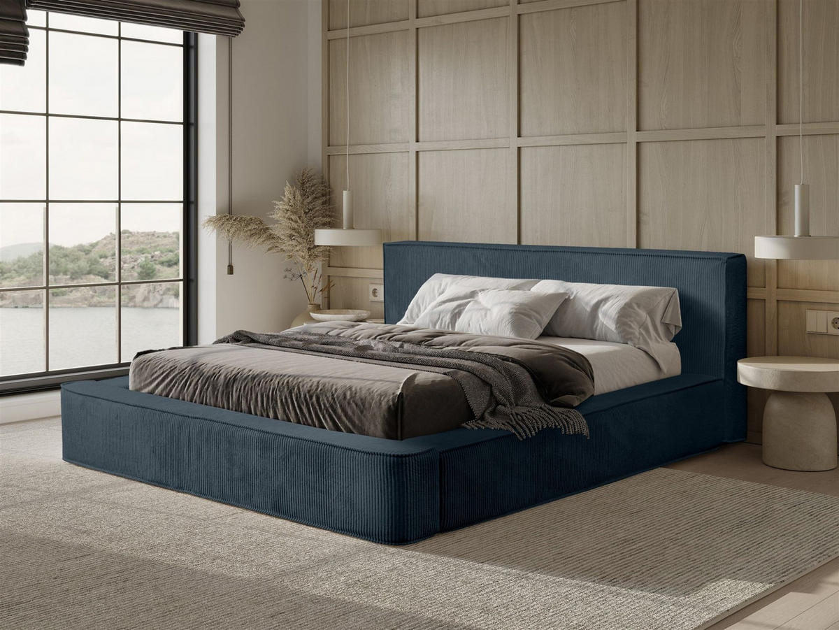 POLSTERBETT Modesto In Lincoln - Blau, Holzwerkstoff/Textil (180/200cm) - Fun Möbel