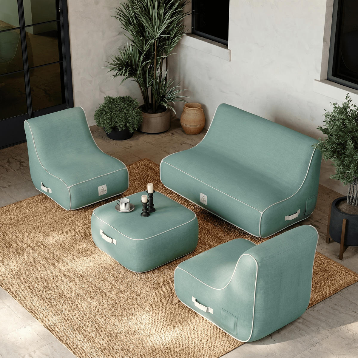 GARTENSET 4-tlg. Grün - Mintgrün/Grün, Kunststoff/Textil - Coco Lounge