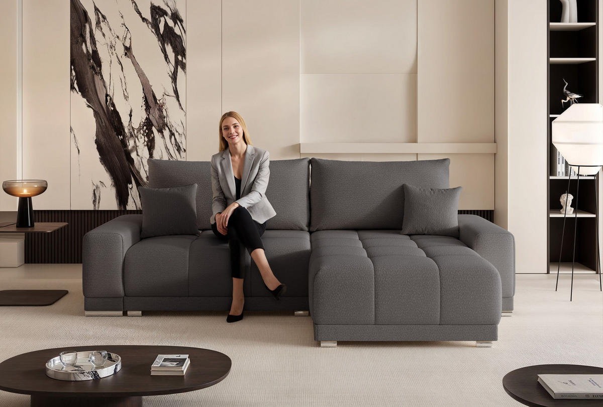 ECKSOFA TARA mit Schlaffunktion und Bettkasten Dunkelgrau - Dunkelgrau, Holzwerkstoff/Kunststoff (250/90cm) - Idohome