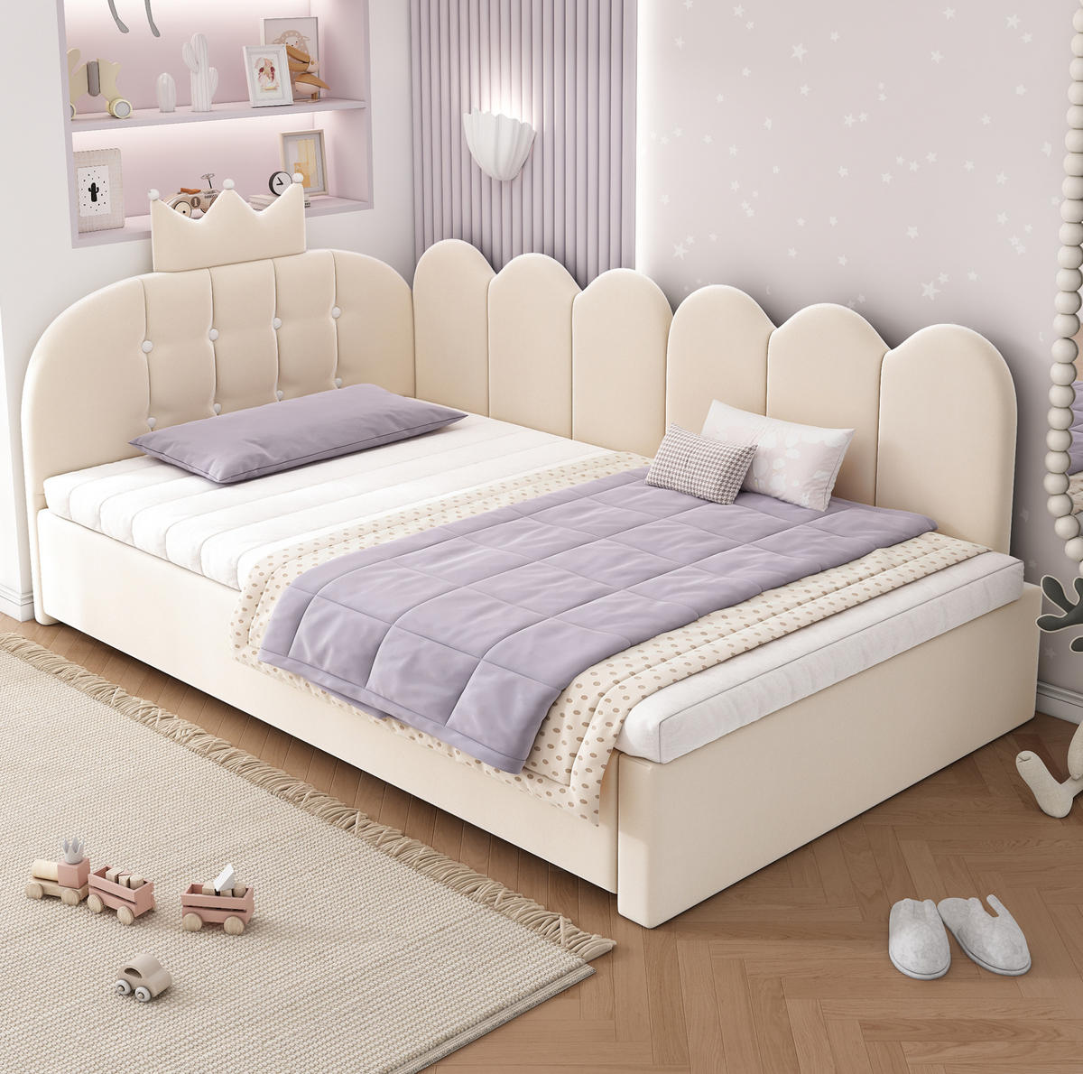 TAGESBETT 90/200/190 cm Beige aus Samt mit Ausziehbett - Beige, Textil (90/200cm) - OKMYHOME