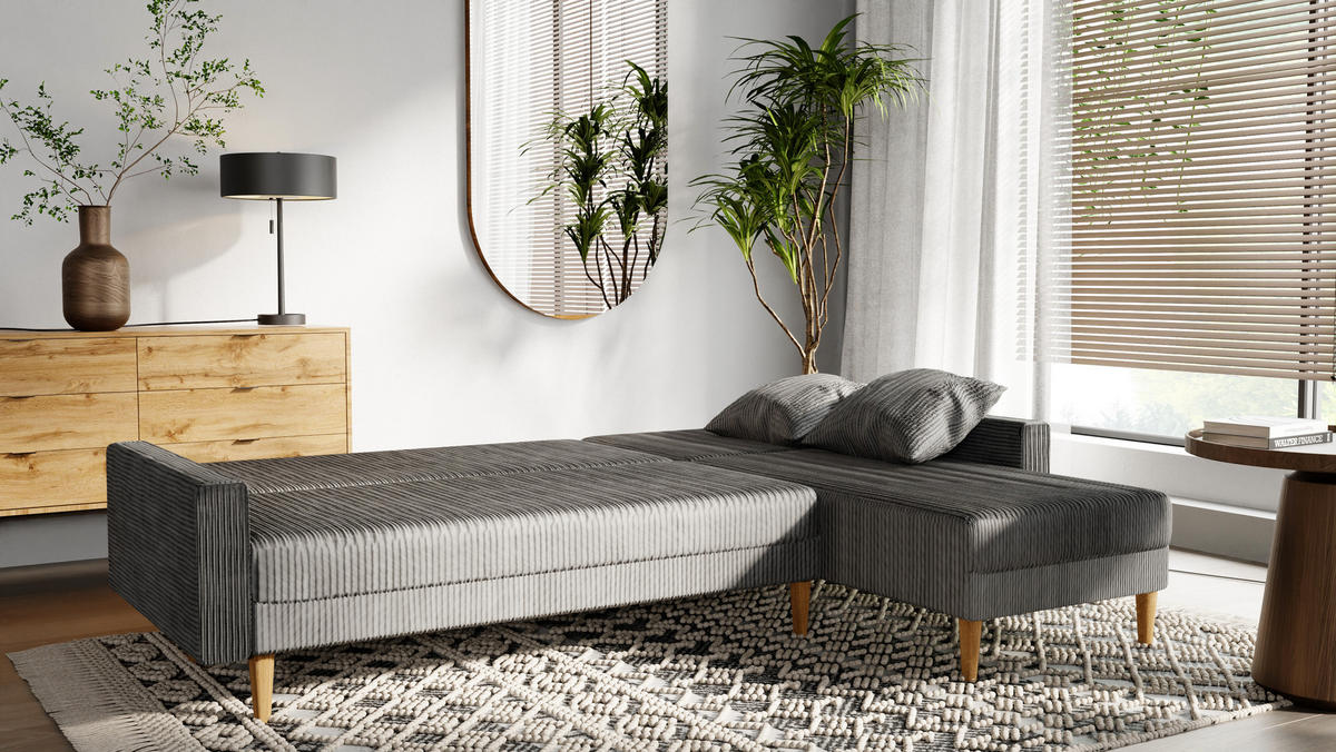 ECKSOFA mit Schlaffunktion L-Form, Hellgrau - Grau, Holzwerkstoff/Textil (256/134cm) - Idohome