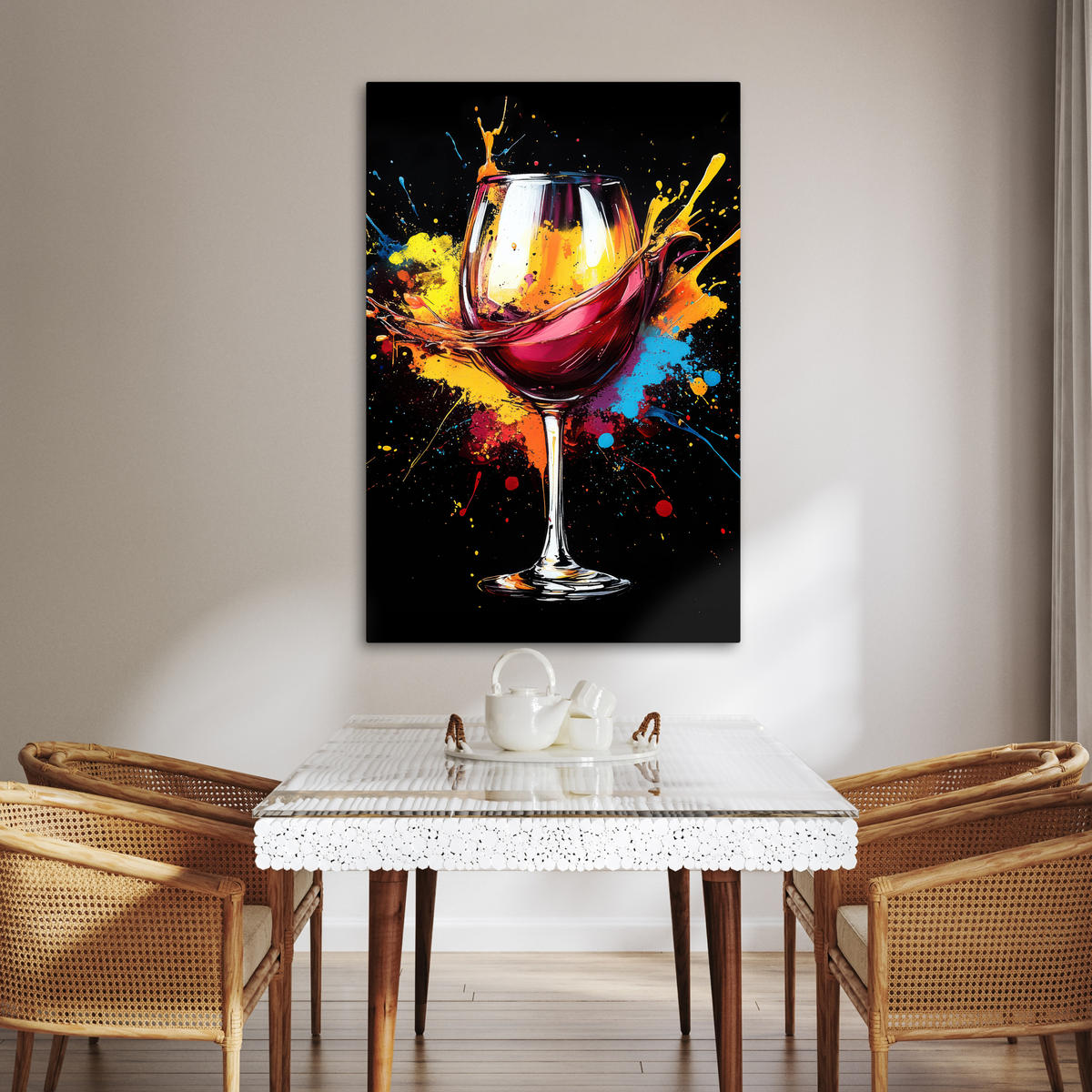 LEINWANDBILD Wein - Glas - Graffiti - Getränk - Rot - Farbe 80x120 cm - Weinrot, Textil (80/120cm) - MuchoWow