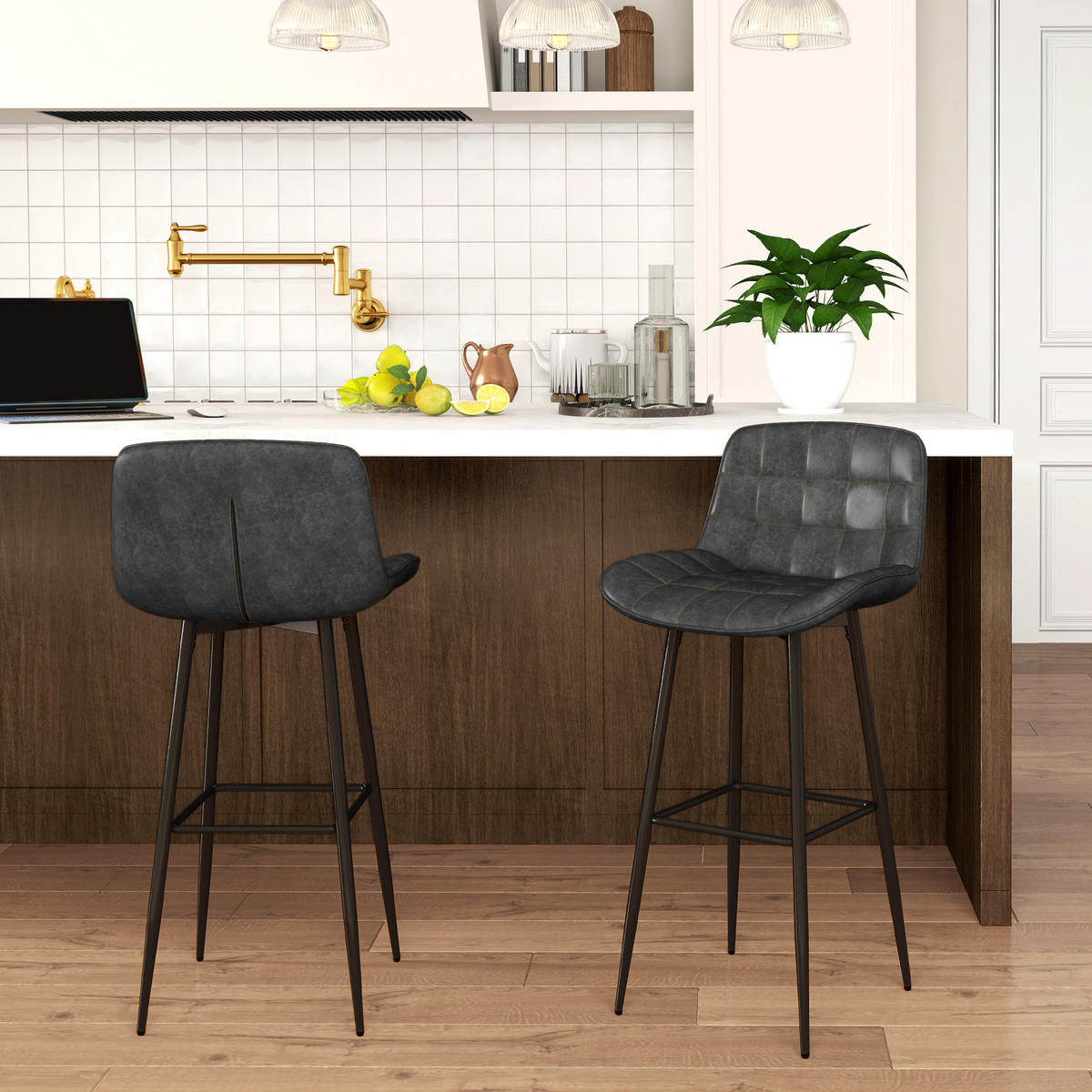 2ER-SET Barhocker, Bistrohocker mit Fußstütze, Drehbar Barstuhl, Dunkelgrau - Dunkelgrau/Schwarz, Kunststoff/Metall (48/98/48.5cm) - HOMCOM
