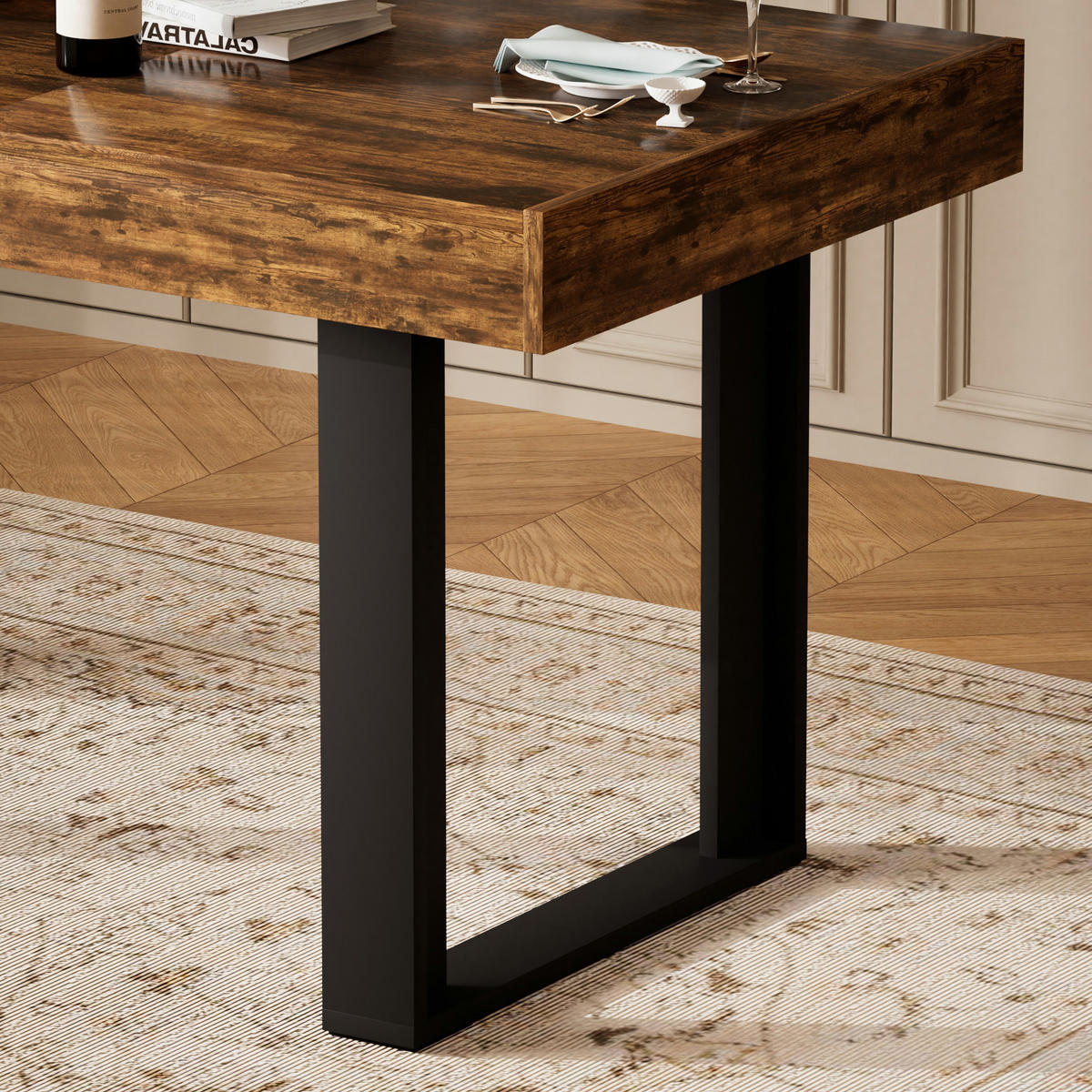 ESSTISCH 120–160 cm, Rustikalbraun/Schwarz - Schwarz, Holzwerkstoff (120/75/75cm)