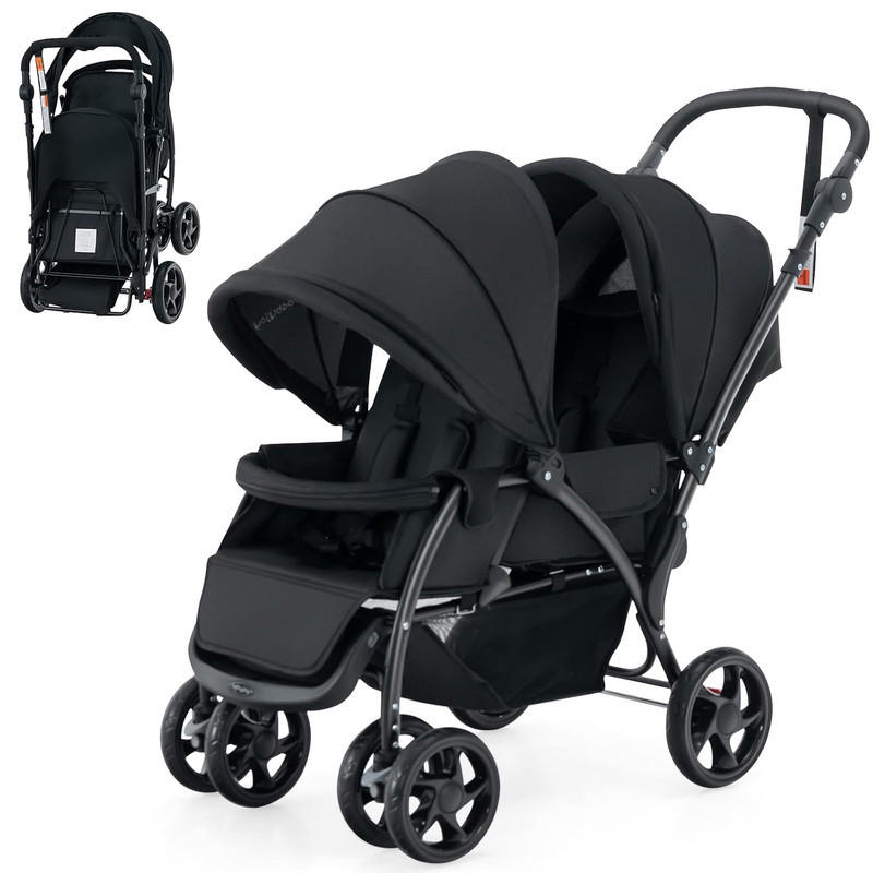 GESCHWISTERWAGEN klappbar schwarz - Schwarz, Metall (57/123/95cm) - COSTWAY