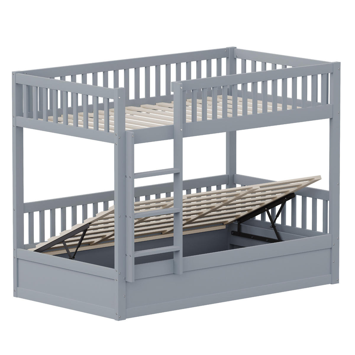 ETAGENBETT 90/200 cm grau aus Holz mit hydraulischem Stauraum - Grau, Holzwerkstoff (90/200cm) - OKWISH