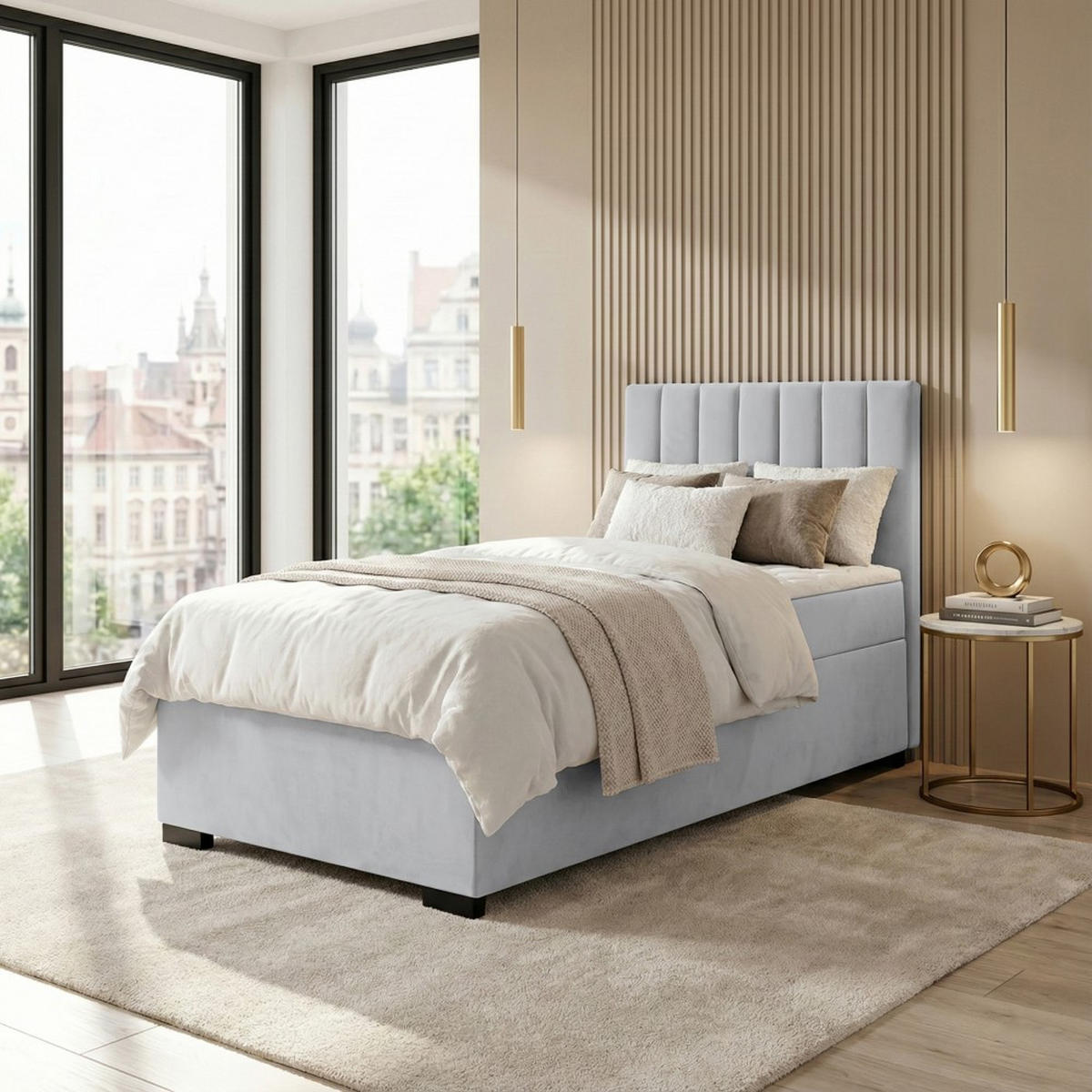 POLSTERBETT Eric 104/207/105 hellgrau - Hellgrau, Holzwerkstoff/Textil (100/200cm) - Beautysofa