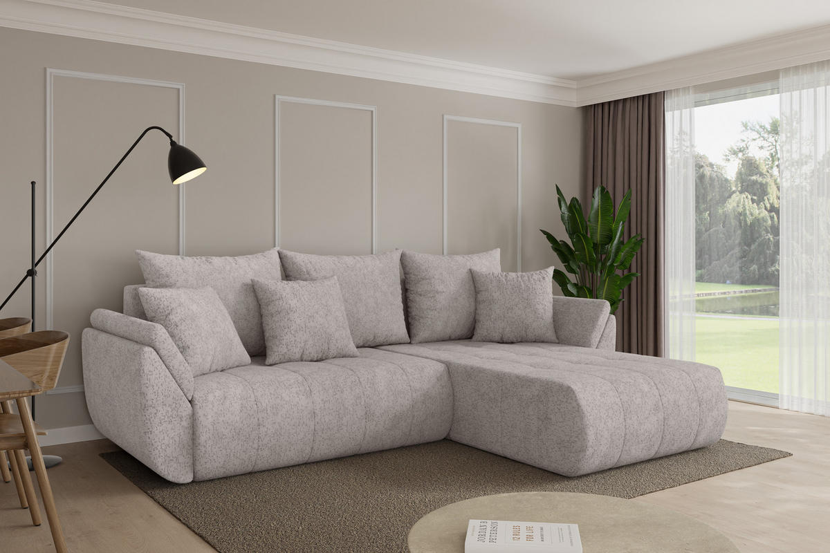 ROHOVÁ SEDAČKA s funkcí spaní, otoman vpravo TOKO-L 277x194x86 světle šedá velur - černá/světle šedá, kompozitní dřevo/textil (277/194cm) - ALTDECOR