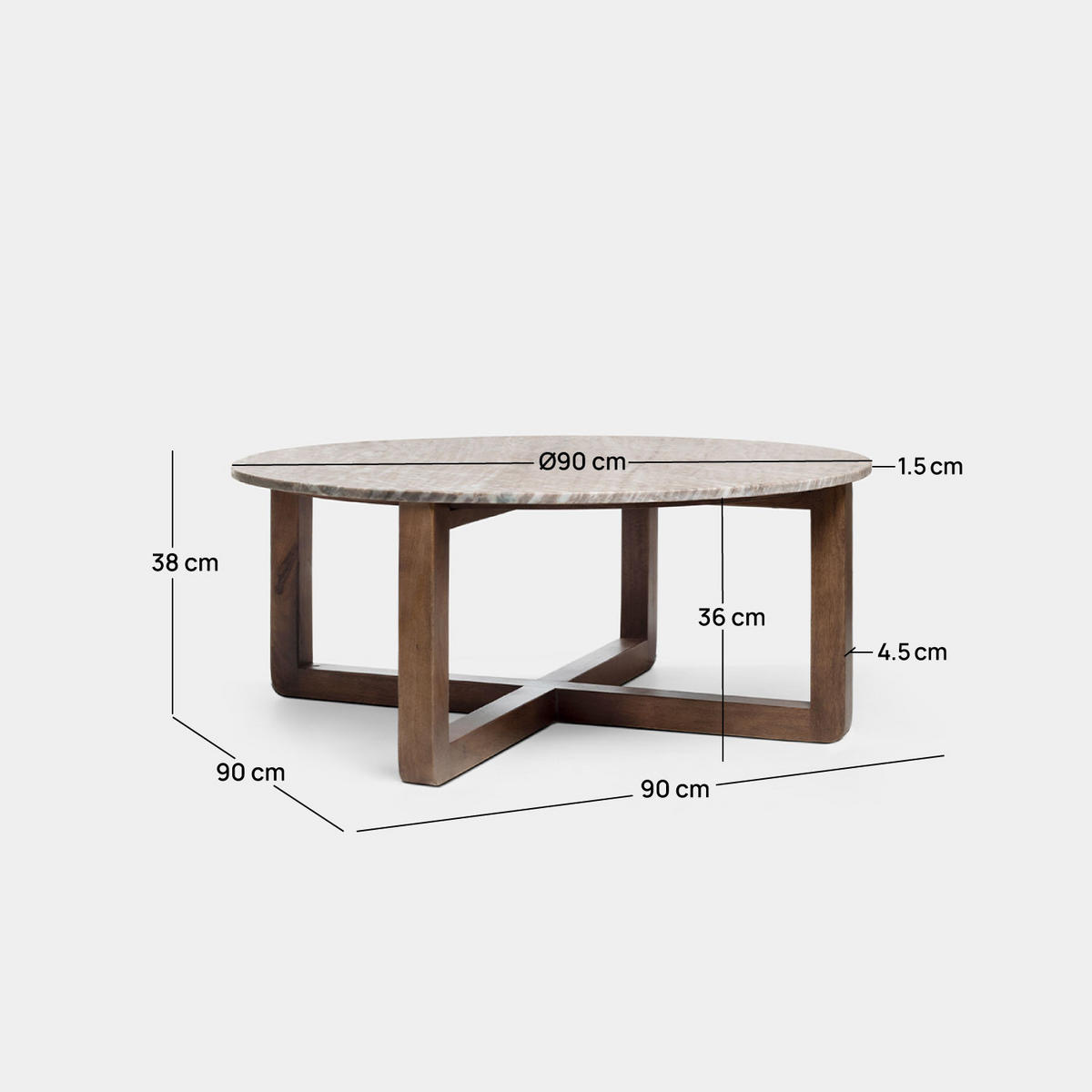COUCHTISCH FESTER Vinh Walnuss 90 cm x 38 cm - Walnussfarben, Stein (90/90/38cm) - Klast Home