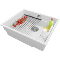 UNTERBAUSPÜLE GRANIT Praga, 2-er set Weiß 56/47 cm 1 Becken + Ablauf-Set + Aufrollbare Abtropffläche ab 60er Unterschrank - Chromfarben/Weiß, Kunststoff (56/20/47cm) - Primagran