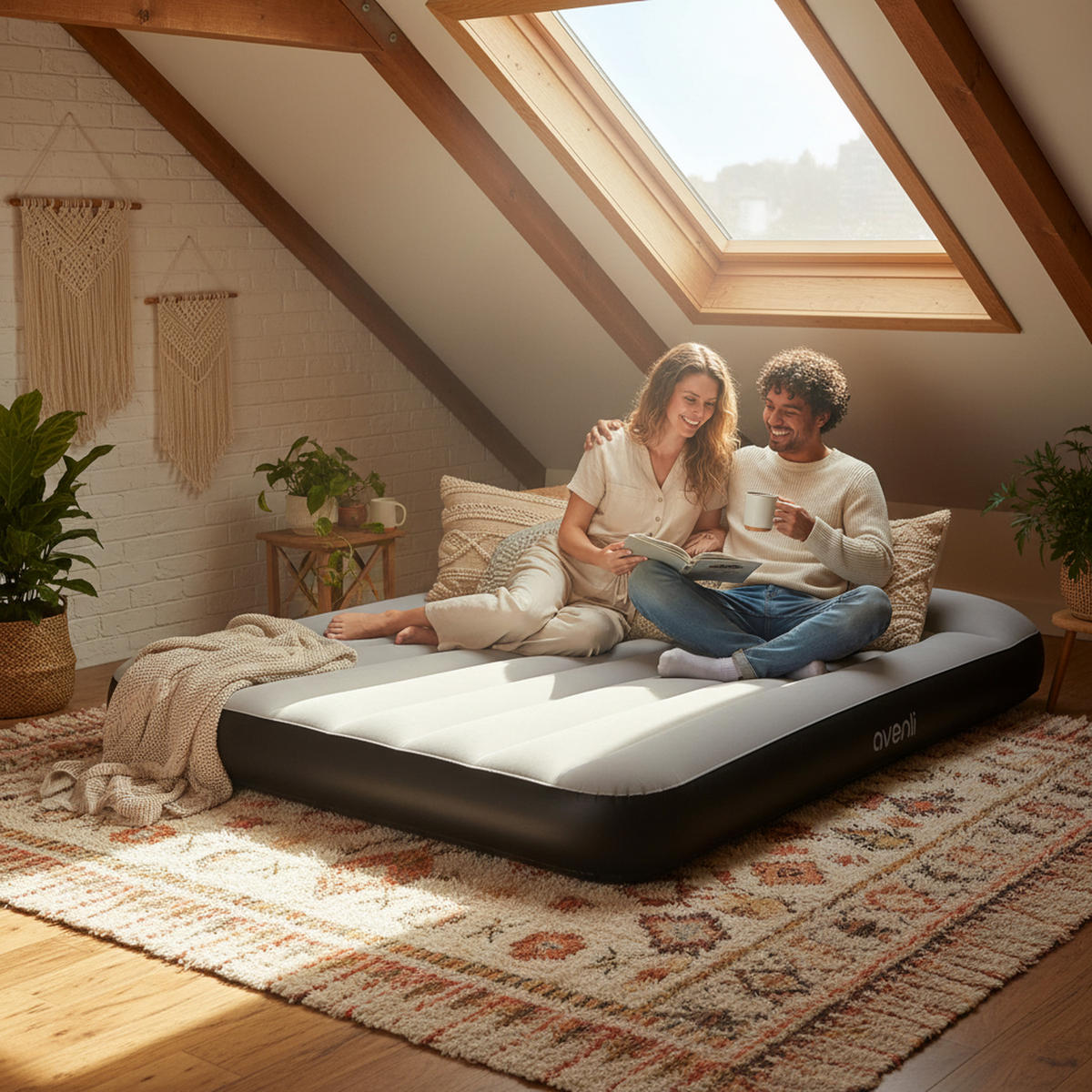 LUFTBETT Luftmatraze selbstaufblasend 203 x 152 x 30 cm mit integrierter Pumpe - Schwarz/Grau, Kunststoff (152/203cm) - Avenli