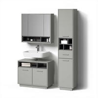 BADMÖBEL-SET Temo Grau 3 Teile, mit Hochschrank - Anthrazit/Grau, Holzwerkstoff (80/64/40cm) - Livinity®