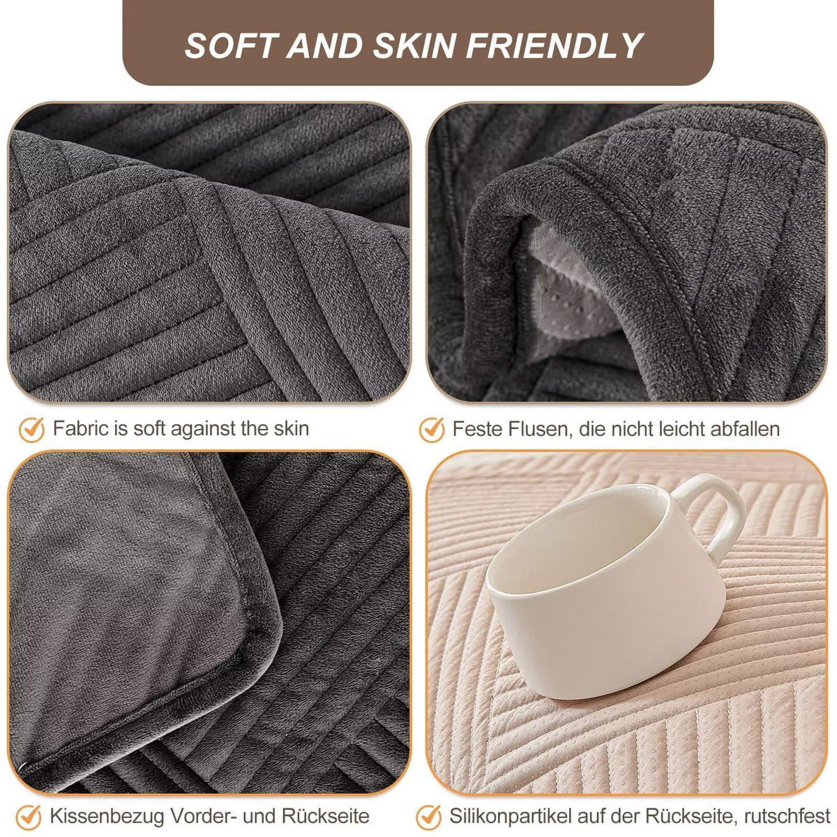 SOFADECKE Neue Universelle rutschfeste Dunkelgrau 1 Stück - Dunkelgrau, Textil (70/70cm) - Kaket