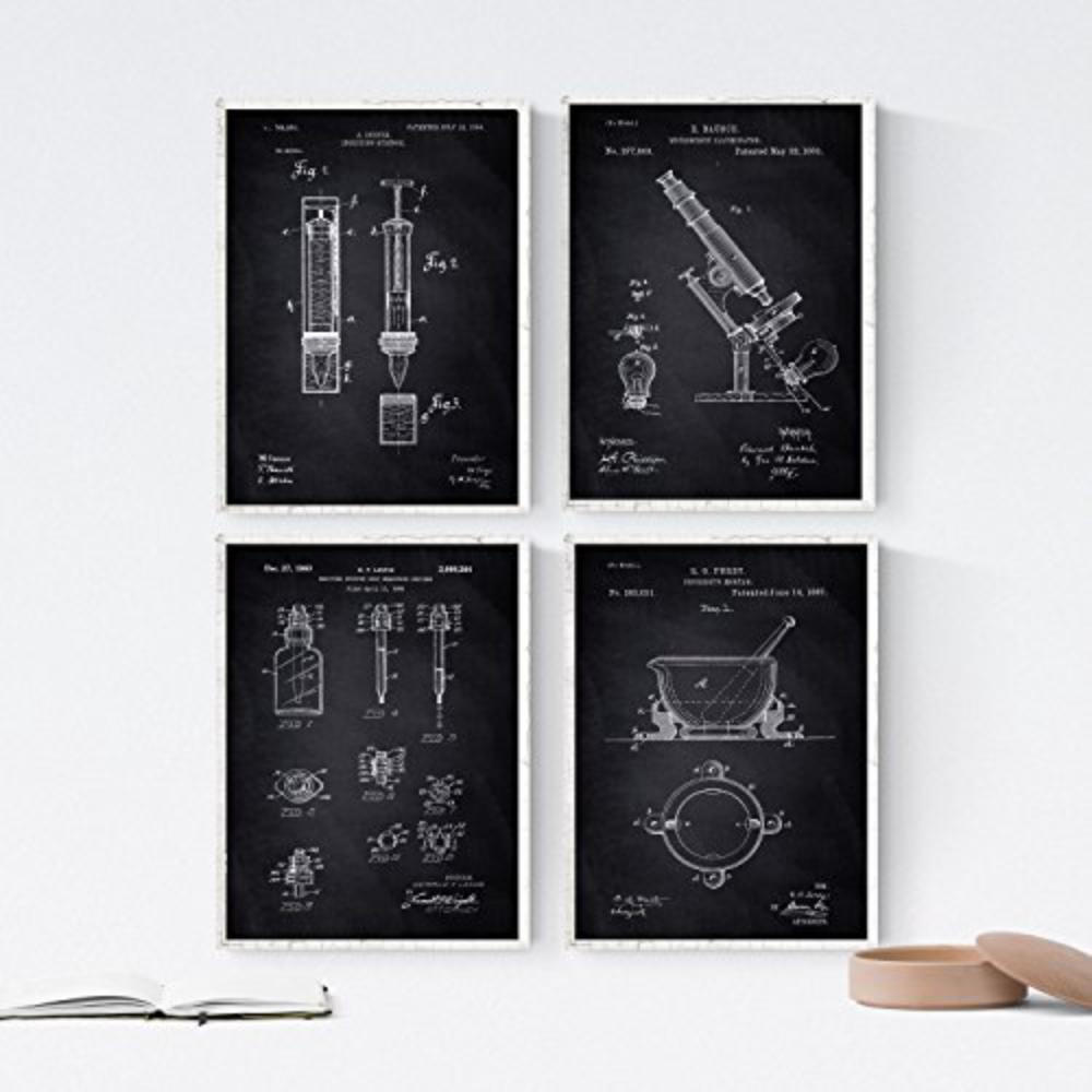 POSTER Set mit 4 Schwarz Apotheke Patent A4 Rahmenlos - Klar, Papier (29.7/3cm) - Nacnic