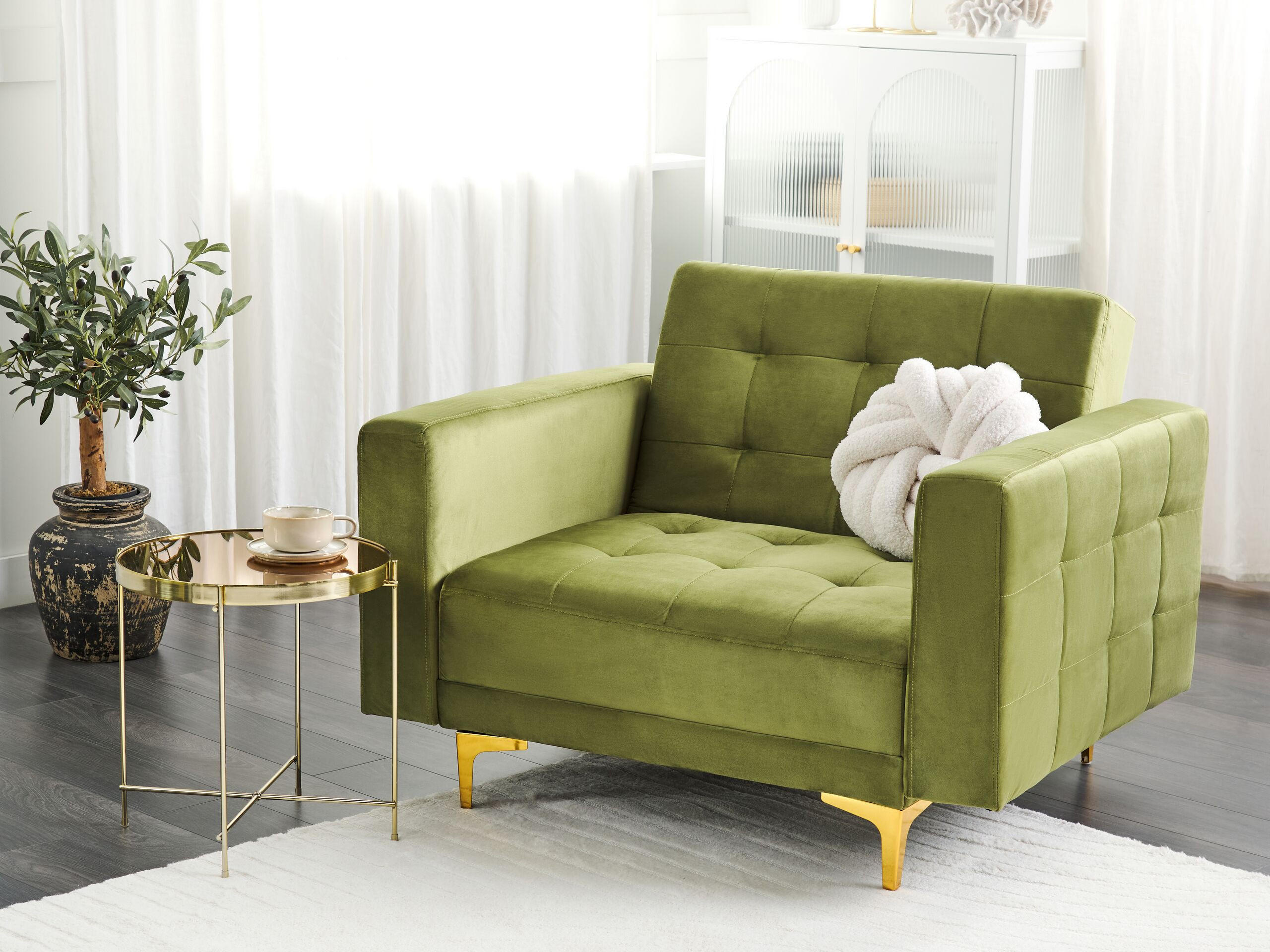 SESSEL Samtstoff grün Aberdeen - Goldfarben/Grün, Textil (106/83/88cm) - Beliani