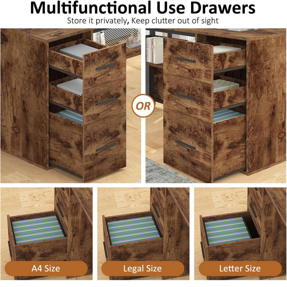 SCHREIBTISCH L-FORM mit Schubladen Eckschreibtisch 150 x 150 cm - Wildeiche, Holzwerkstoff/Metall (150/150/76.2cm) - Quality Elegance