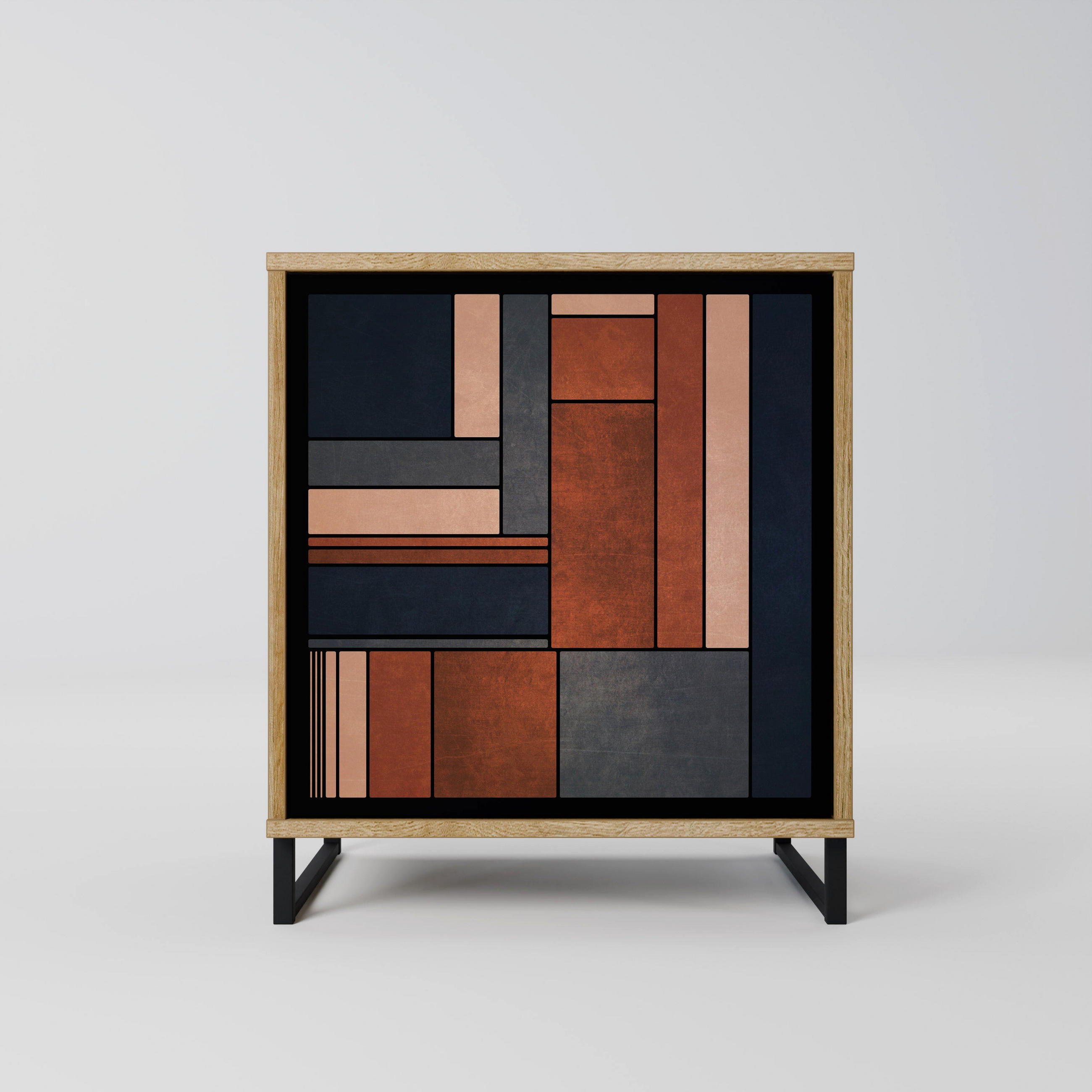 SIDEBOARD INTREPID FORMATION, Eichefarben, 57,5x42x67,5 cm, Schwarze Metall-Rahmenfüße - Eichefarben/Multicolor, Holzwerkstoff/Metall (57.5/67.5/42cm) - SpaceRebels