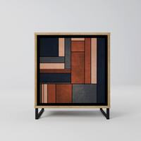 SIDEBOARD INTREPID FORMATION, Eichefarben, 57,5x42x67,5 cm, Schwarze Metall-Rahmenfüße - Eichefarben/Multicolor, Holzwerkstoff/Metall (57.5/67.5/42cm) - SpaceRebels