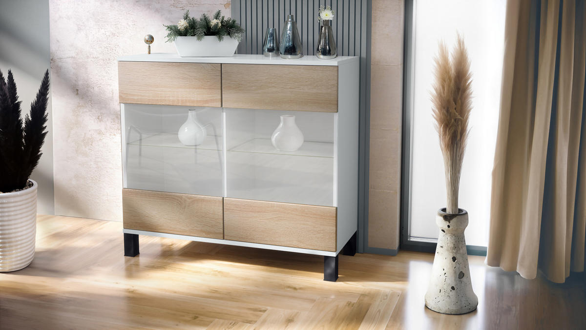 KOMMODE Bari Eiche sägerau - Eiche San Remo, Holzwerkstoff (92.5/84.5/35cm) - Vladon