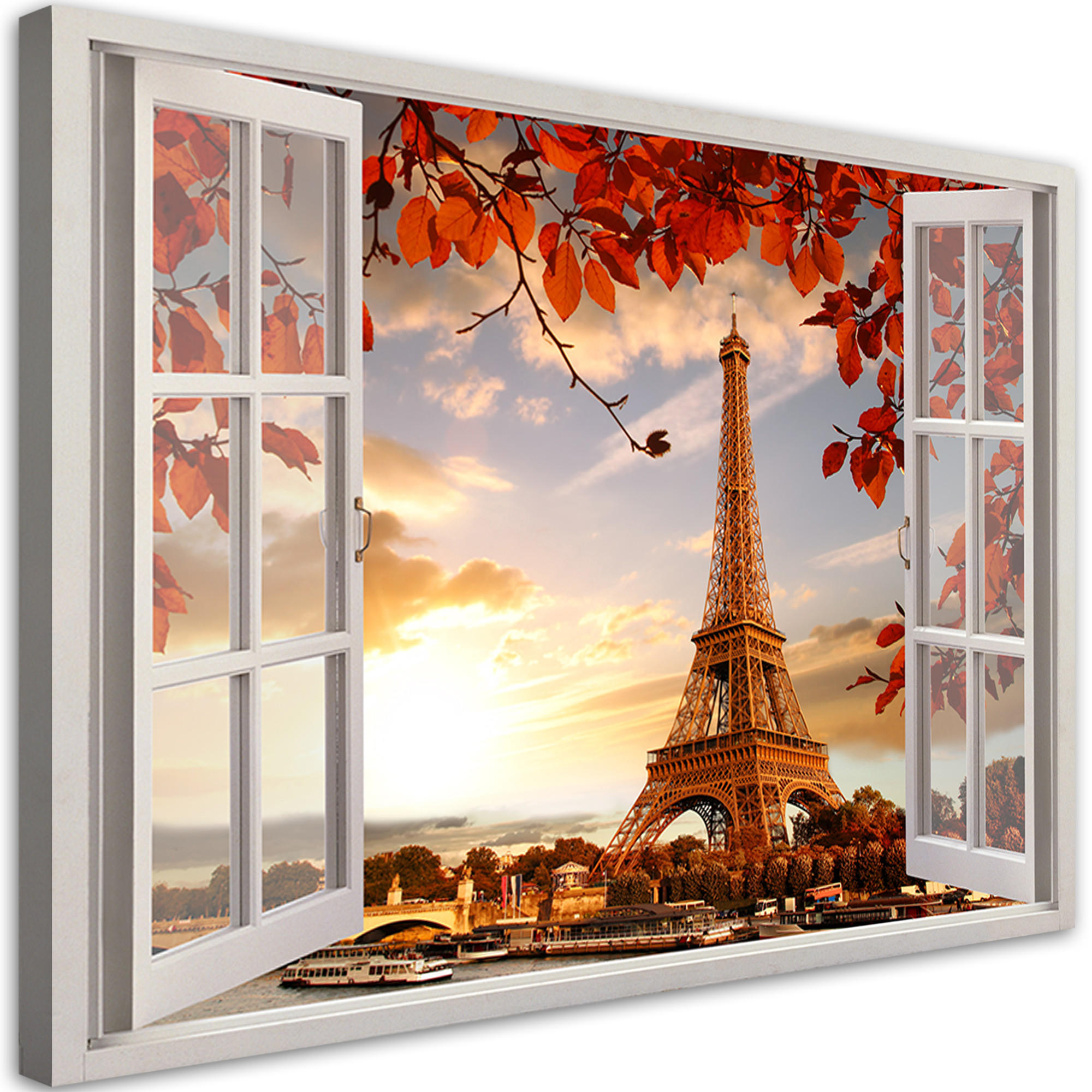 WANDBILD fensterblick eiffelturm in paris - Rot, Textil (60/40cm) - Feeby