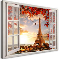 WANDBILD fensterblick eiffelturm in paris - Rot, Textil (60/40cm) - Feeby