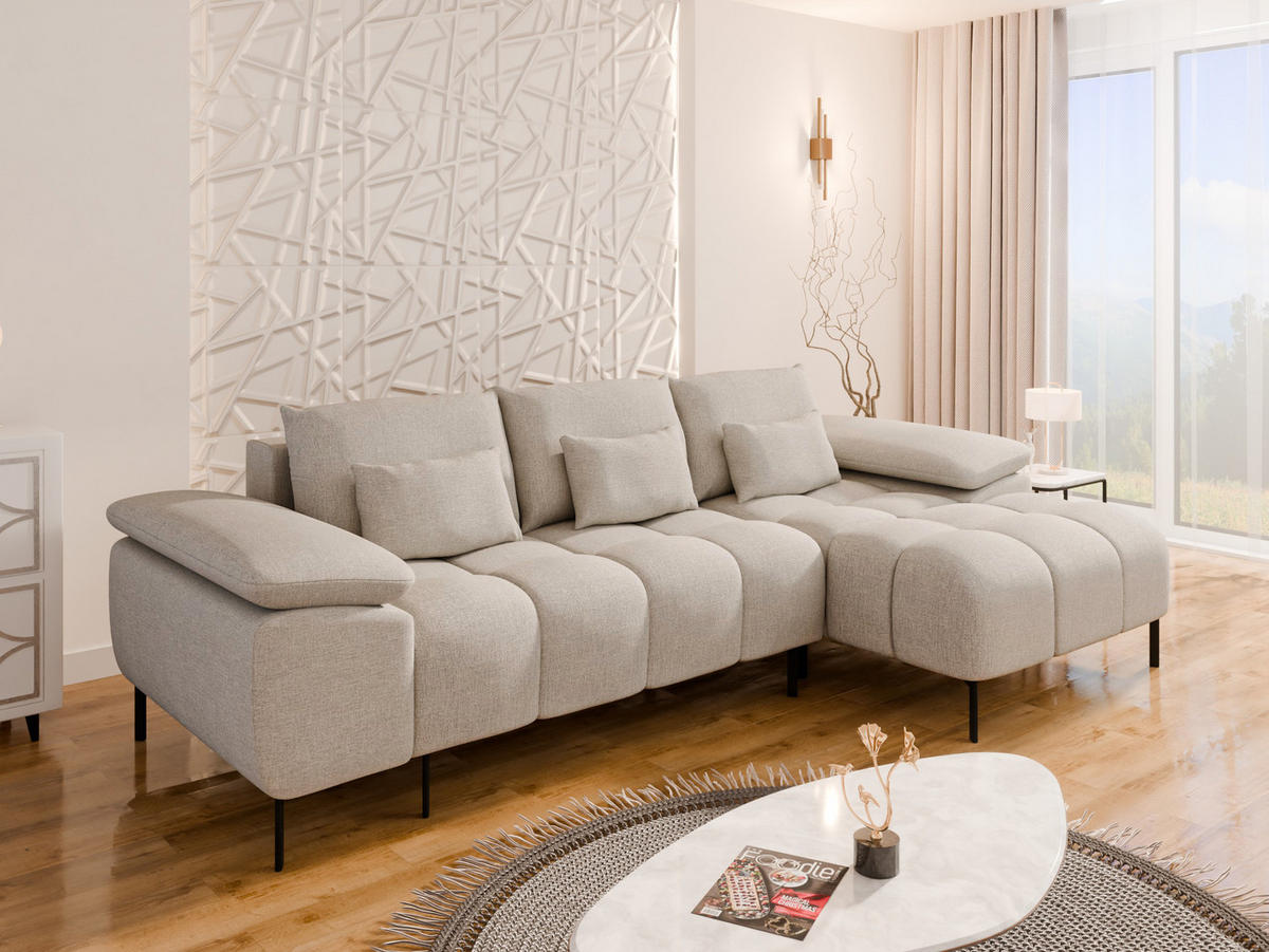 ECKSCHLAFSOFA 4-Sitzer DOLUS – Modernes Ecksofa mit Schlaffunktion Rechts montierbar, Ecru - Ecru, Holz (141/277cm) - Panda Möbel
