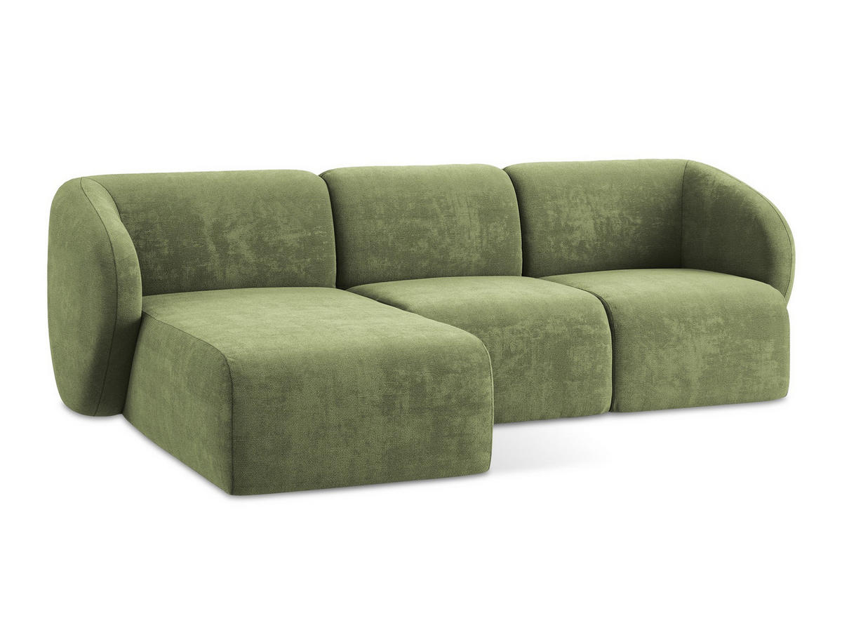 ECKSOFA Links Chenille Stoff Grün - Schwarz/Grün, Holzwerkstoff/Kunststoff (248/166cm) - Makamii
