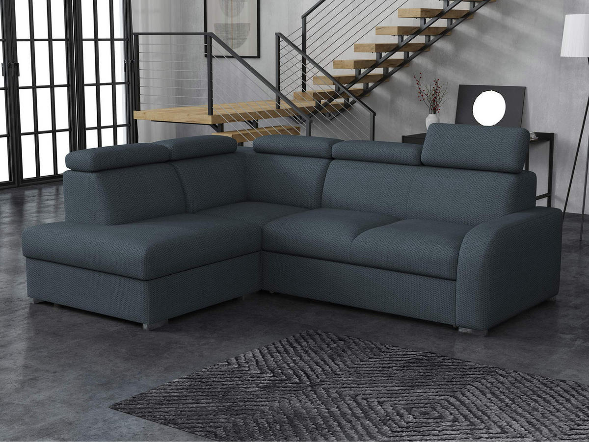 ECKSOFA Oslo 2rRLXp, Seite: Links LXP+R+2R - Silberfarben/Dunkelblau, Holz/Textil (250/200cm) - MIRJAN24