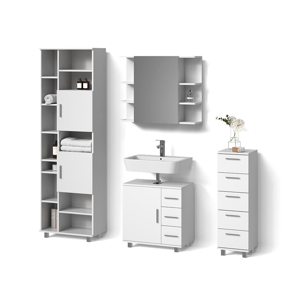 BADMÖBEL-SET Eisak Weiß 4 Teile - Weiß, Holzwerkstoff (60/60/33cm) - Livinity®