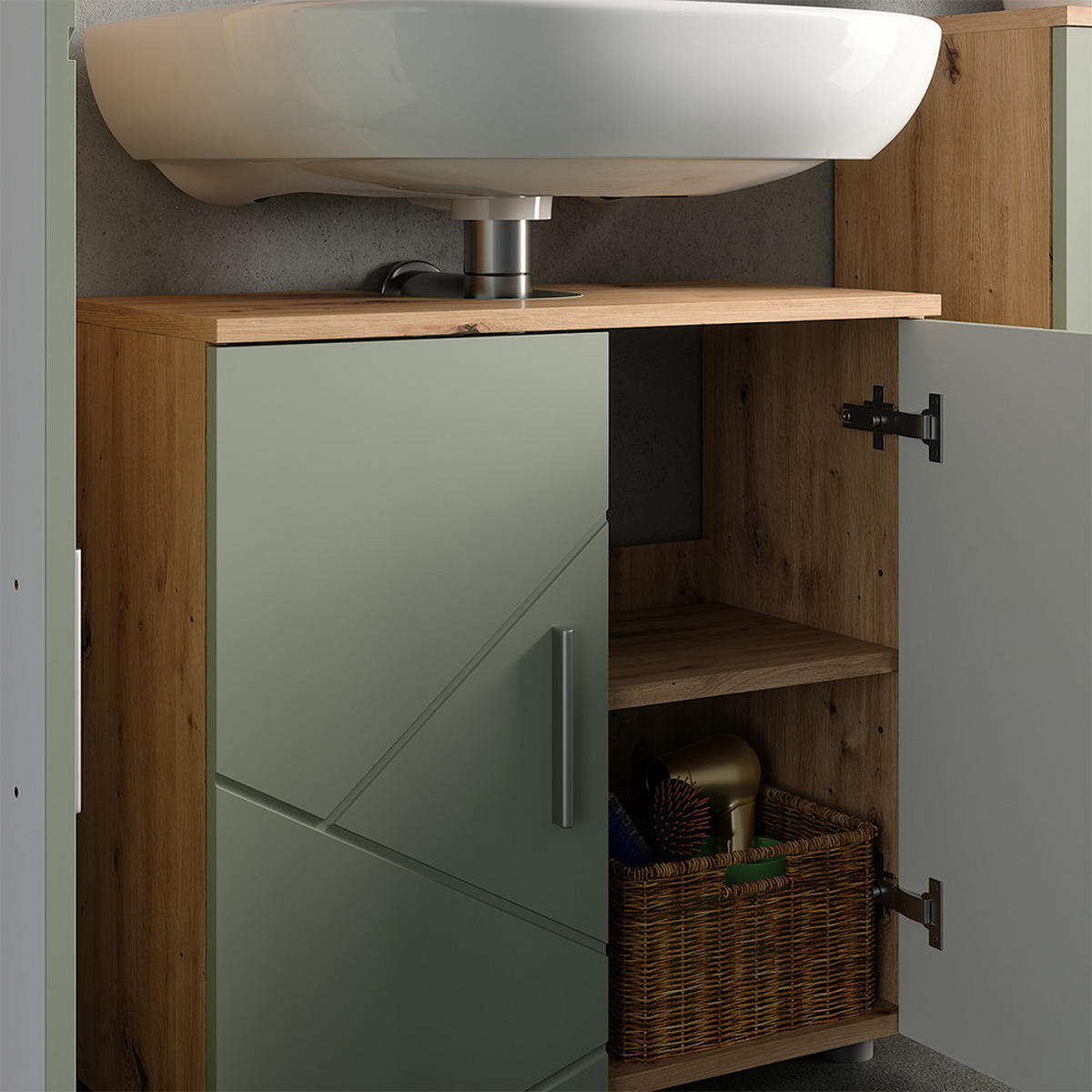 BADMÖBEL-SET Irma Salbeigrün 4 Teile - Salbeigrün, Holzwerkstoff (60/59/30cm) - Vicco