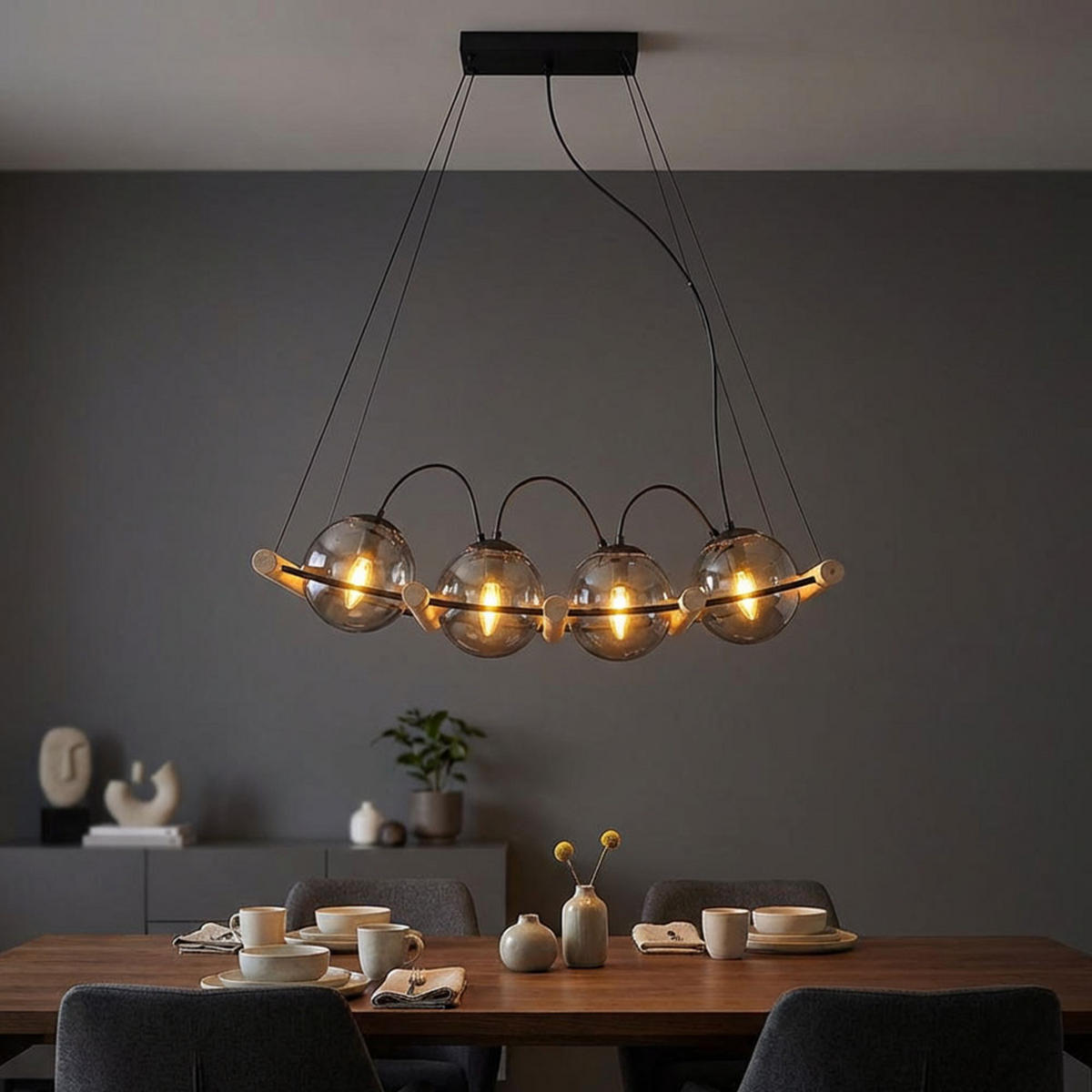HÄNGELEUCHTE LEONA Metall Schwarz - Schwarz, Holz (75/22/120cm) - Globo Lighting