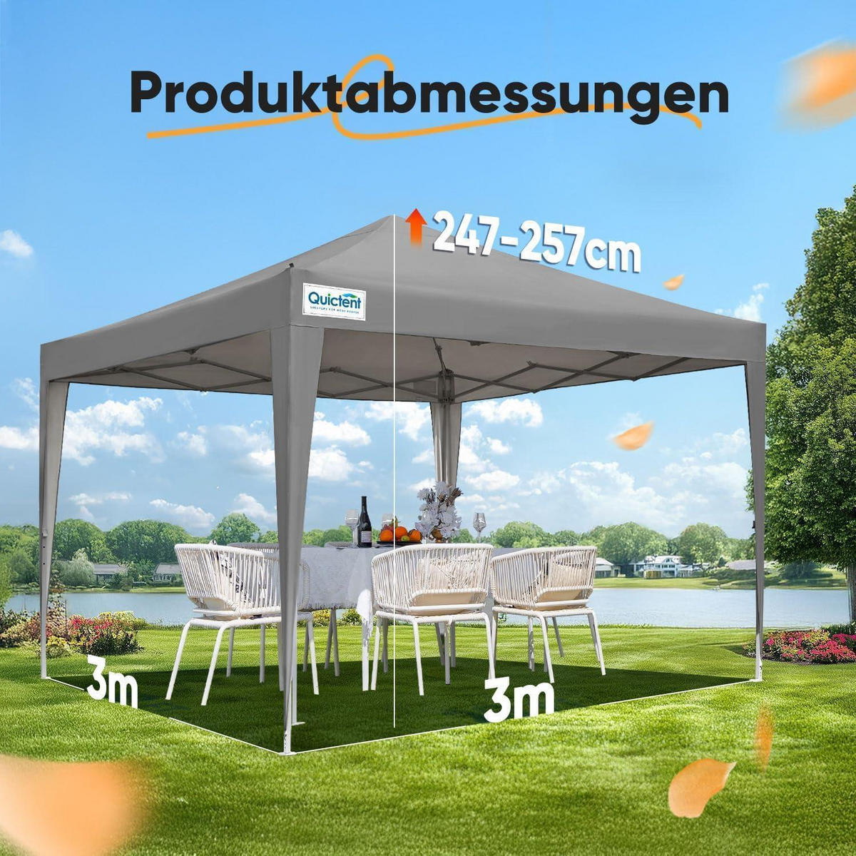 FALTPAVILLON 3 x 3 m Grau wasserdicht mit Seitenwänden UV-Schutz 50+ - Grau, Textil (294/265/294cm)