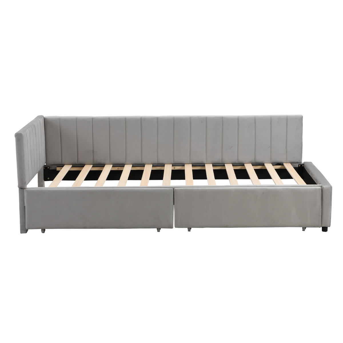 POLSTERBETT 90/200 mit 2 Stauraumschubladen Samt Grau 205/97/68 cm - Grau, Leder (90/200cm) - OKWISH