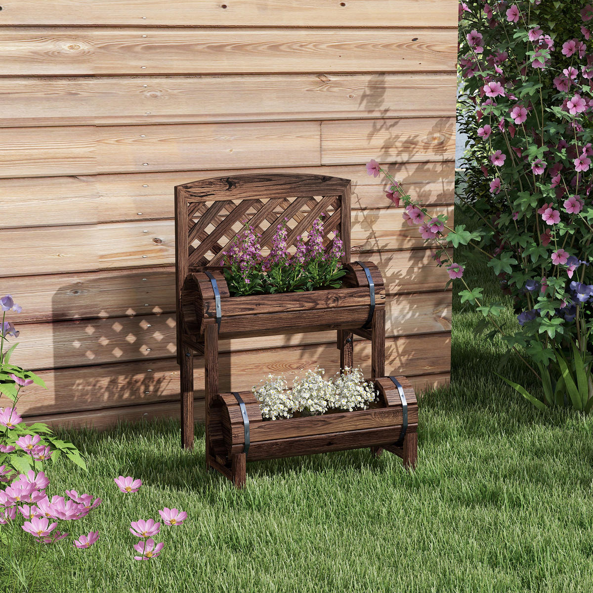 HOCHBEET 2-Etagig DE-12155 mit Rankgitter 42/49/80 cm Braun - Braun, Holz (42/80/49cm) - ComfortXL