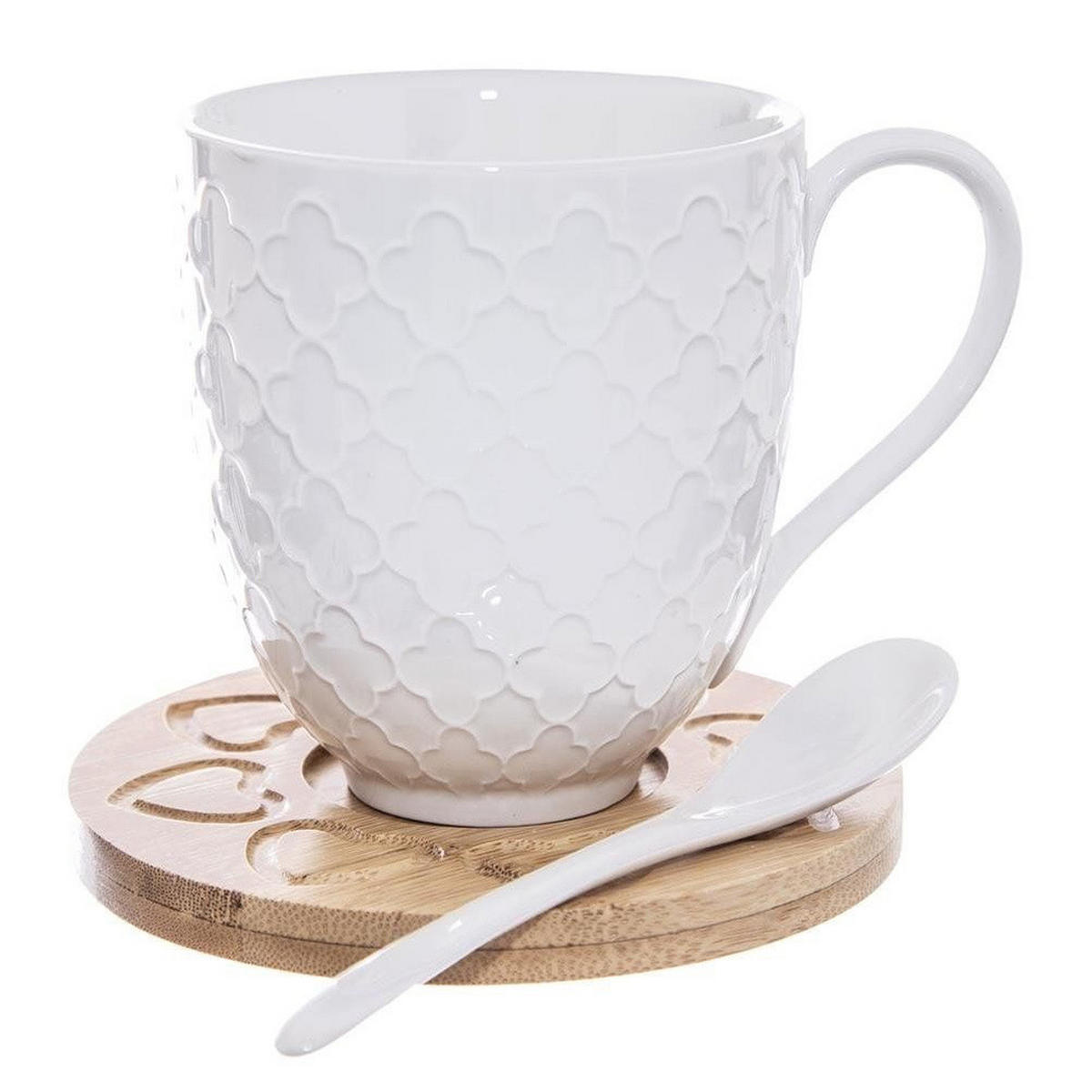 PORZELLANBECHER-SET WHITELINE, Porzellan/Bambus, weiß, 2 Stk., 370 ml - Weiß, Keramik (0.37L) - Orion 
