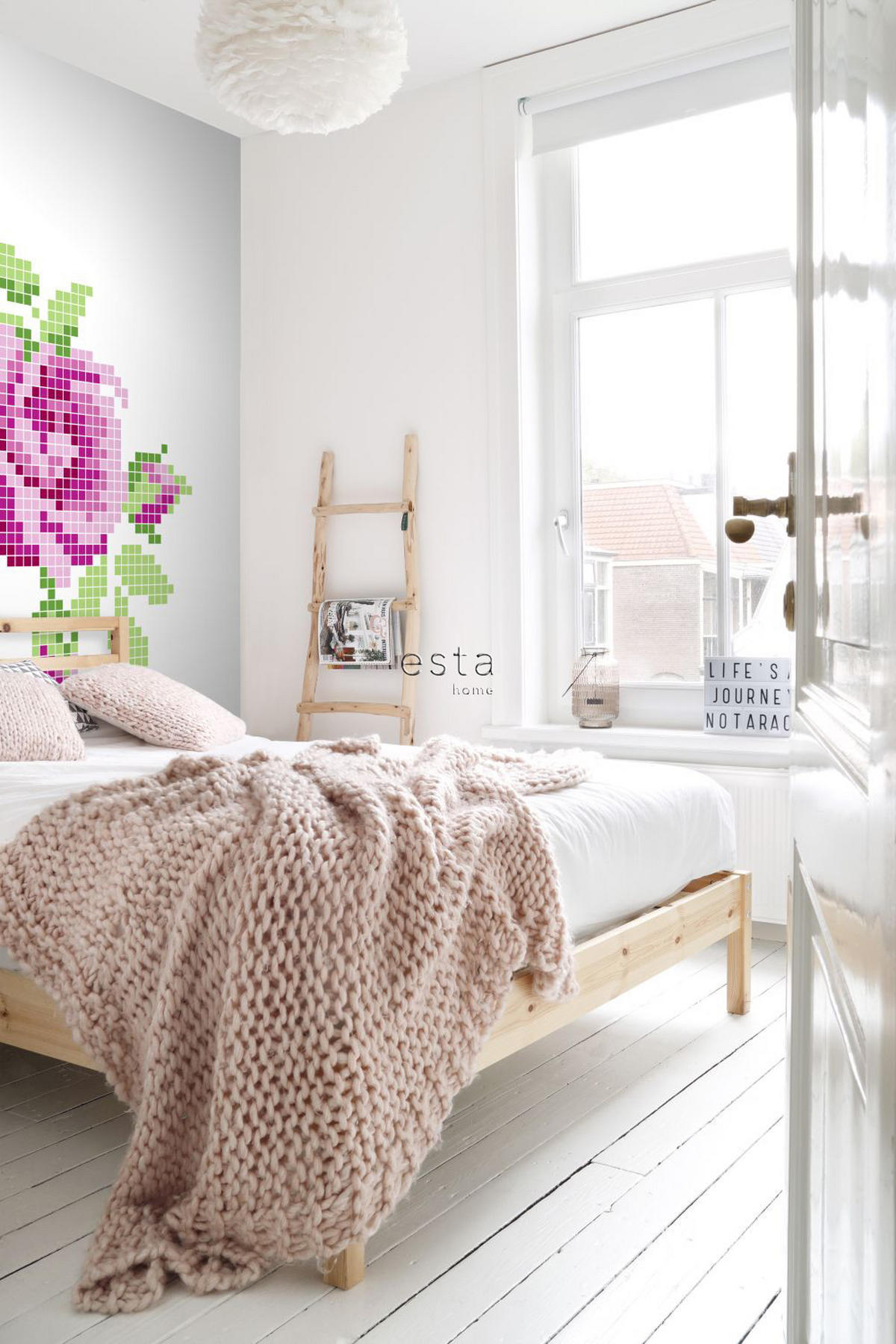 FOTOTAPETE Häkelrose 200 x 279 cm - Pink, Papier (200/279cm) - ESTAhome
