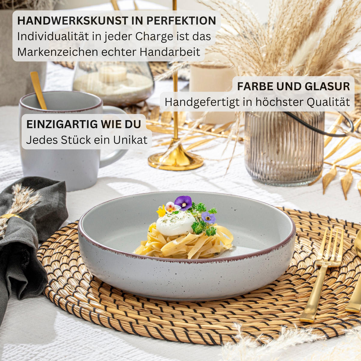 TAFELSERVICE BOMBAY STONE - 16 teilig aus Steingut - Grau, Stein (27/6.5/27cm) - Sänger