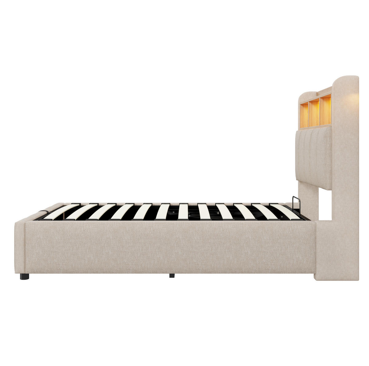 POLSTERBETT mit Stauraum, LED und USB 90x200 cm Beige - Beige, Metall (90/200cm) - Meubliv