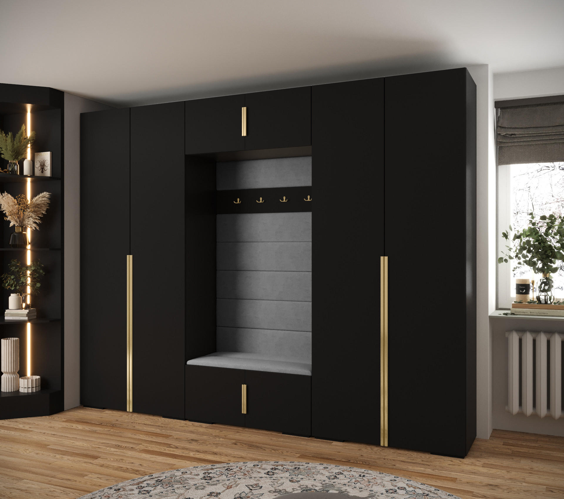 GARDEROBEN-SET 236,7/300/47 - Goldfarben/Schwarz, Holz/Metall (300/236.7/47cm) - Abiks Möbel