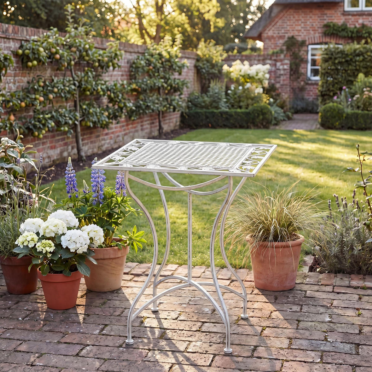 GARTENTISCH eckig 60/60/72 cm Metall Antik Weiß - Perlmutt, Metall (60/60/72cm) - CLP