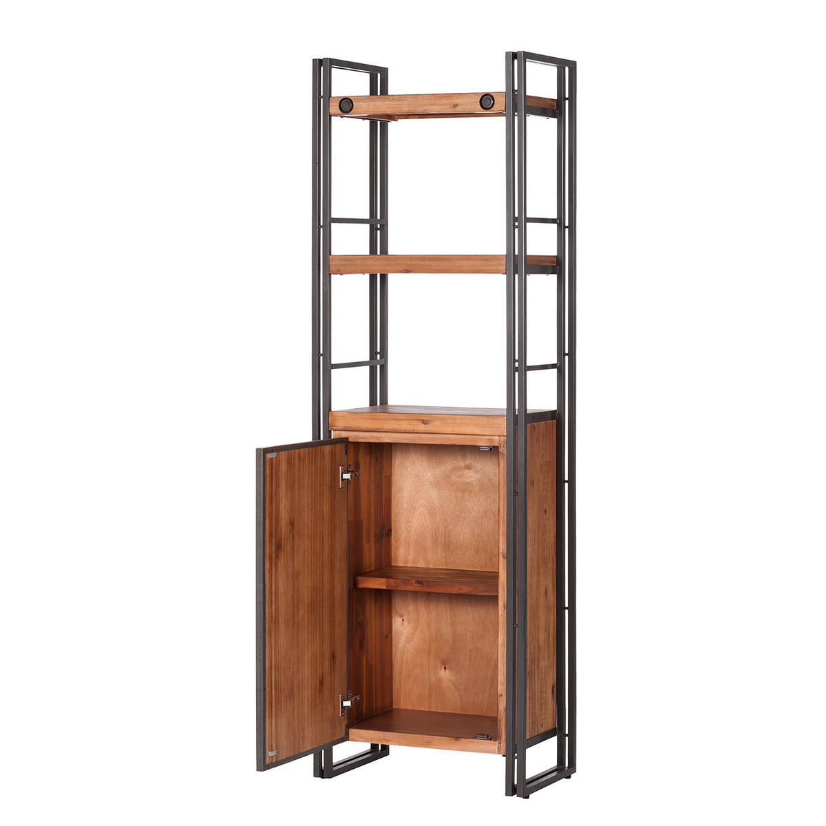 REGAL - 2 Fächer, 1 Tür, Akazie massiv / Metall - Akaziefarben, Holzwerkstoff (60/190/35cm) - home24