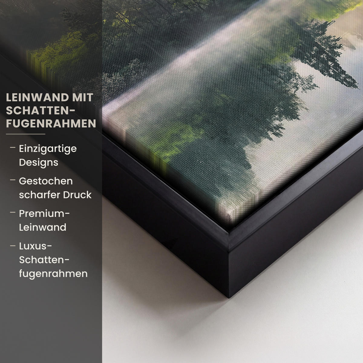LEINWAND Bilder mit Rahmen - Natur - Bäume - Berge - See - Wasser - 20x20 - Hellgrün, Textil (20/20cm) - MuchoWow