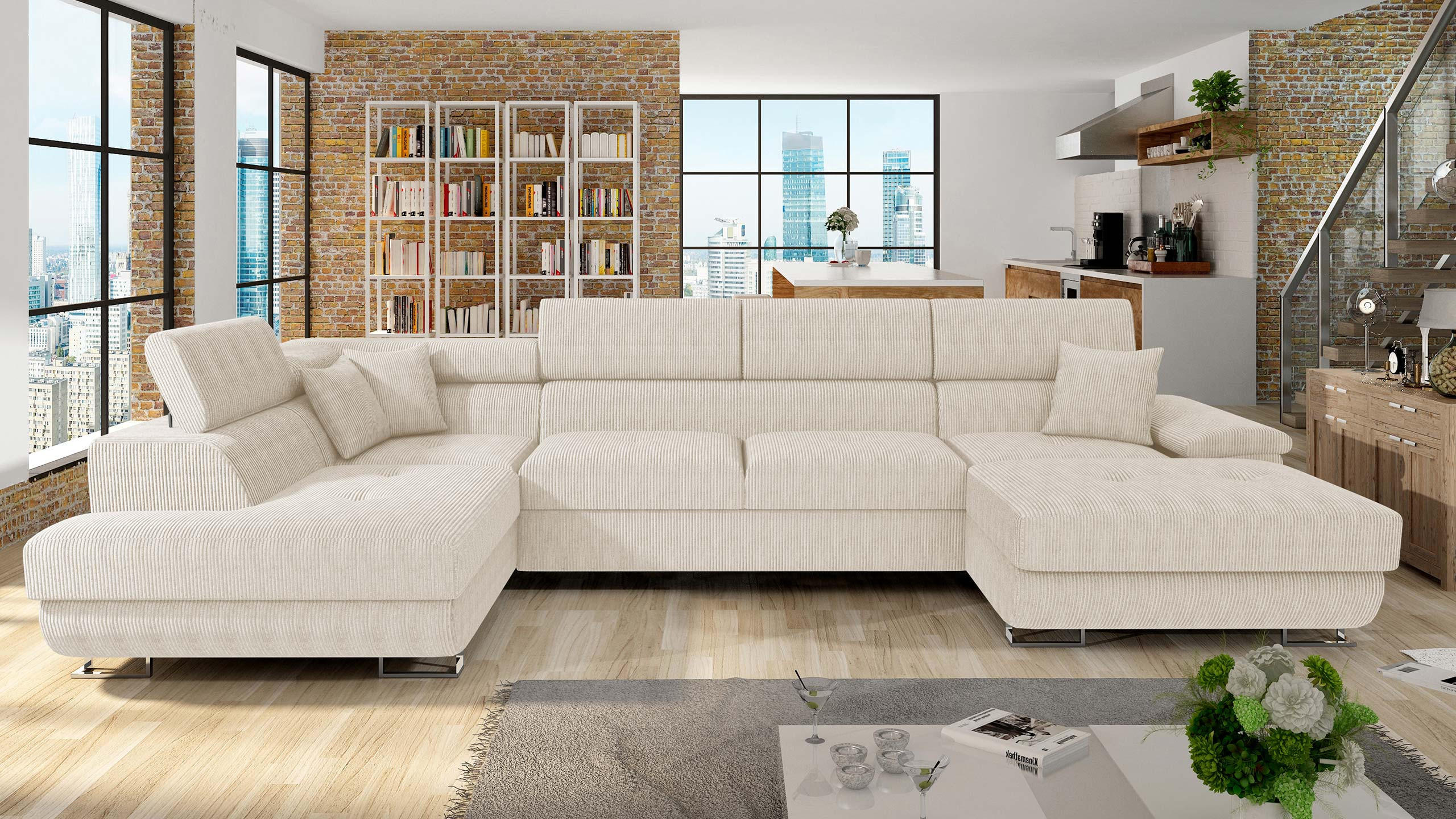 WOHNLANDSCHAFT Cotere Bis Cord, Seite: Links - Beige, Holz (345/91/202cm) - MIRJAN24