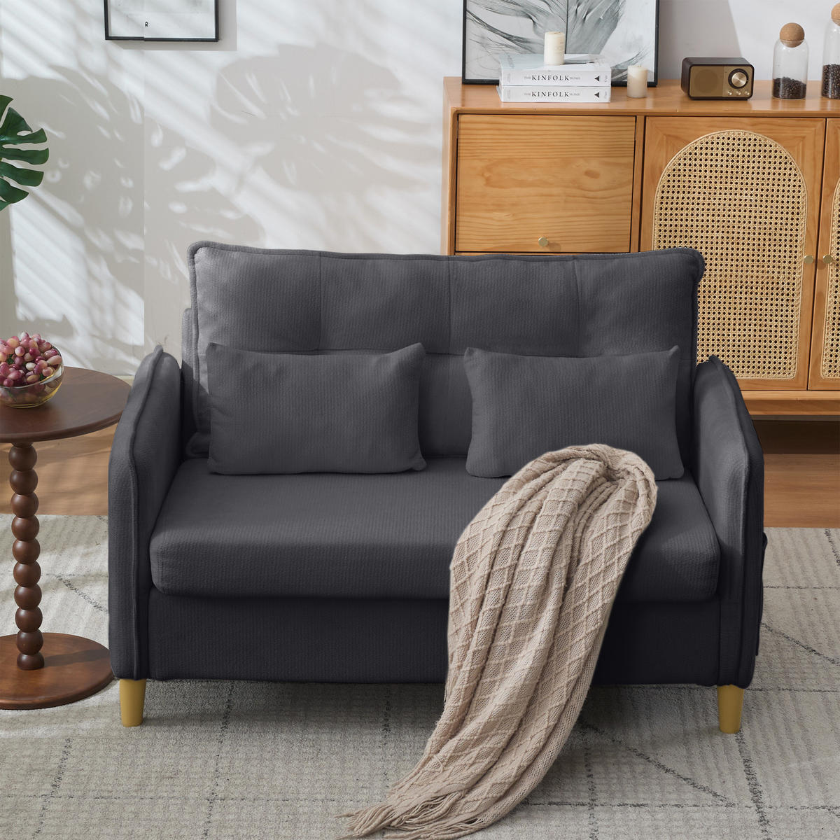 2-SITZER-SOFA DE-33995 mit Seitentaschen Dunkelgrau - Dunkelgrau, Holz (75.5/83/127cm) - ComfortXL