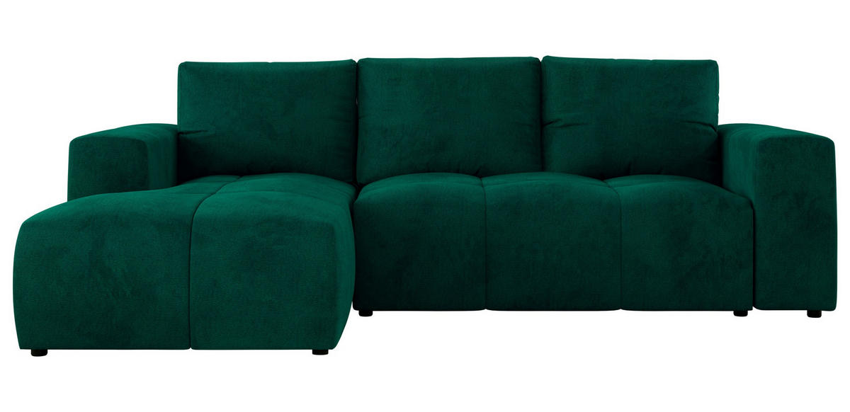 ECKSOFA MONIVA Dunkelgrün Velvet - Links - Dunkelgrün/Schwarz, Textil (164/266cm) - MKS