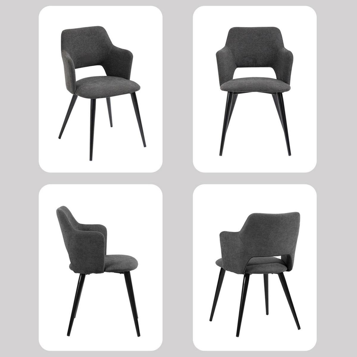 ARMLEHNSTUHL mit Stoffbezug Grey 4er-Set - Grau, Textil (46/81/45cm) - Meubles Cosy