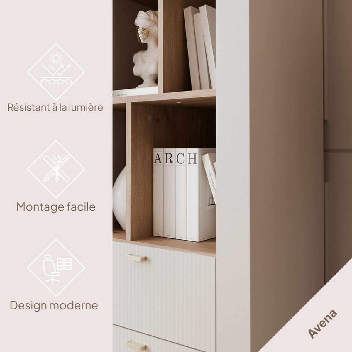 VITRINE AVENA, 60/40/169 cm Kaschmir / Eiche - Kaschmir, Holzwerkstoff/Kunststoff (60/169/40cm) - Idohome